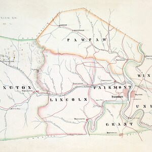 Carte 1889 du comté de Marion en Virginie-Occidentale
