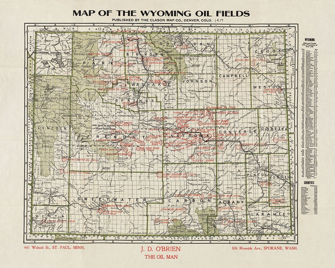 1917 Map of the Wyoming Oil Fields Etsy