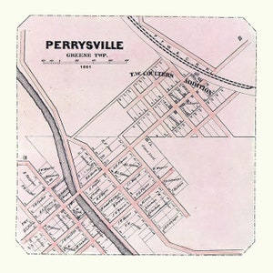 1861 Town Map of Perrysville Ashland County Ohio