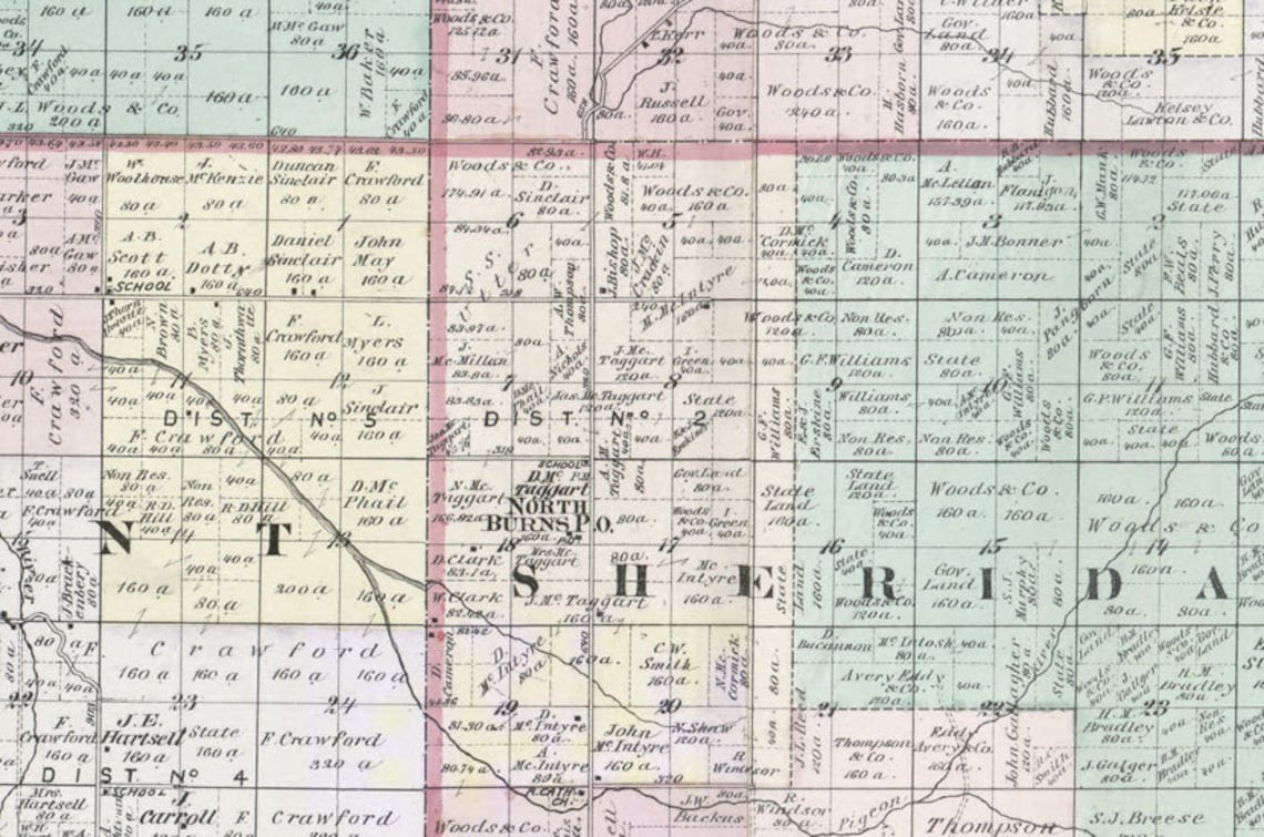 1875 Farm Line Map of Huron County Michigan Caseville White Etsy