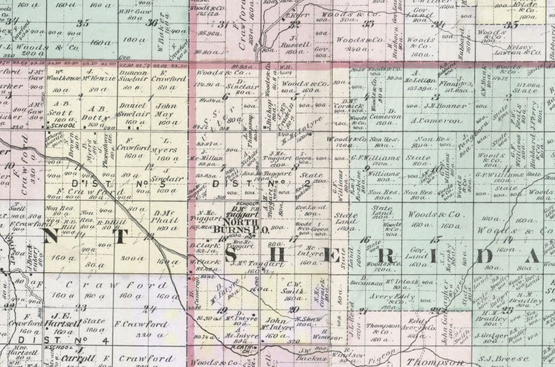1875 Farm Line Map of Huron County Michigan Caseville White Etsy