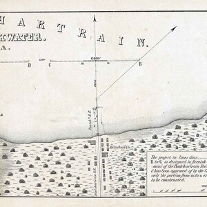 1853 Map of Lake Pontchartrain Harbour & Breakwater Louisiana