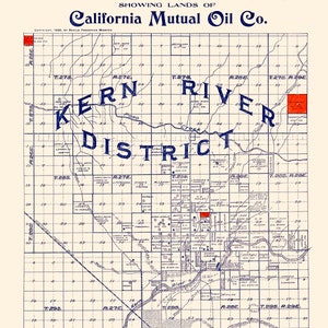 1899 Mappa del distretto petrolifero del fiume Kern Bakersfield California