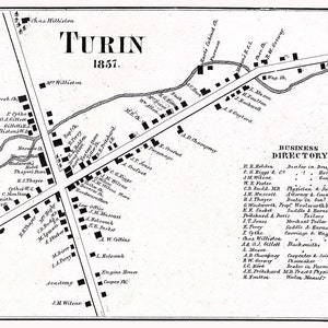 1857 Carte de Turin, comté de Lewis, New York