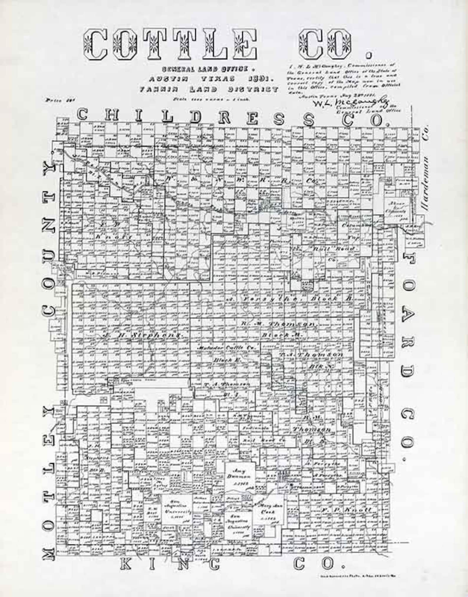 1891 Farm Line Map of Cottle County Texas Etsy