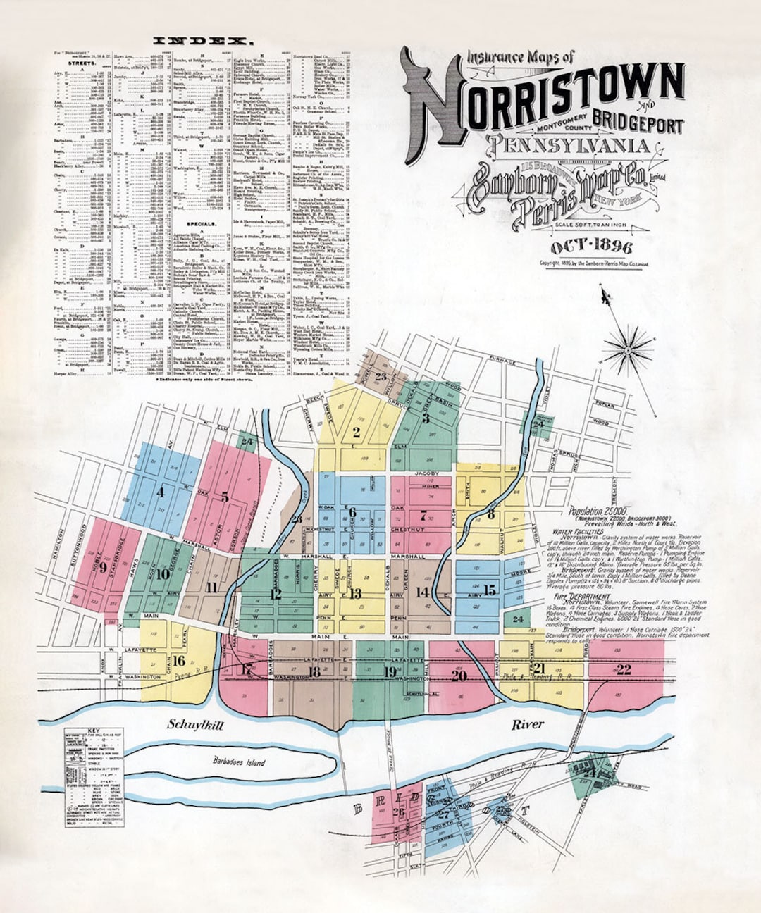1896 Town Map of Norristown Montgomery County Pennsylvania Etsy Canada