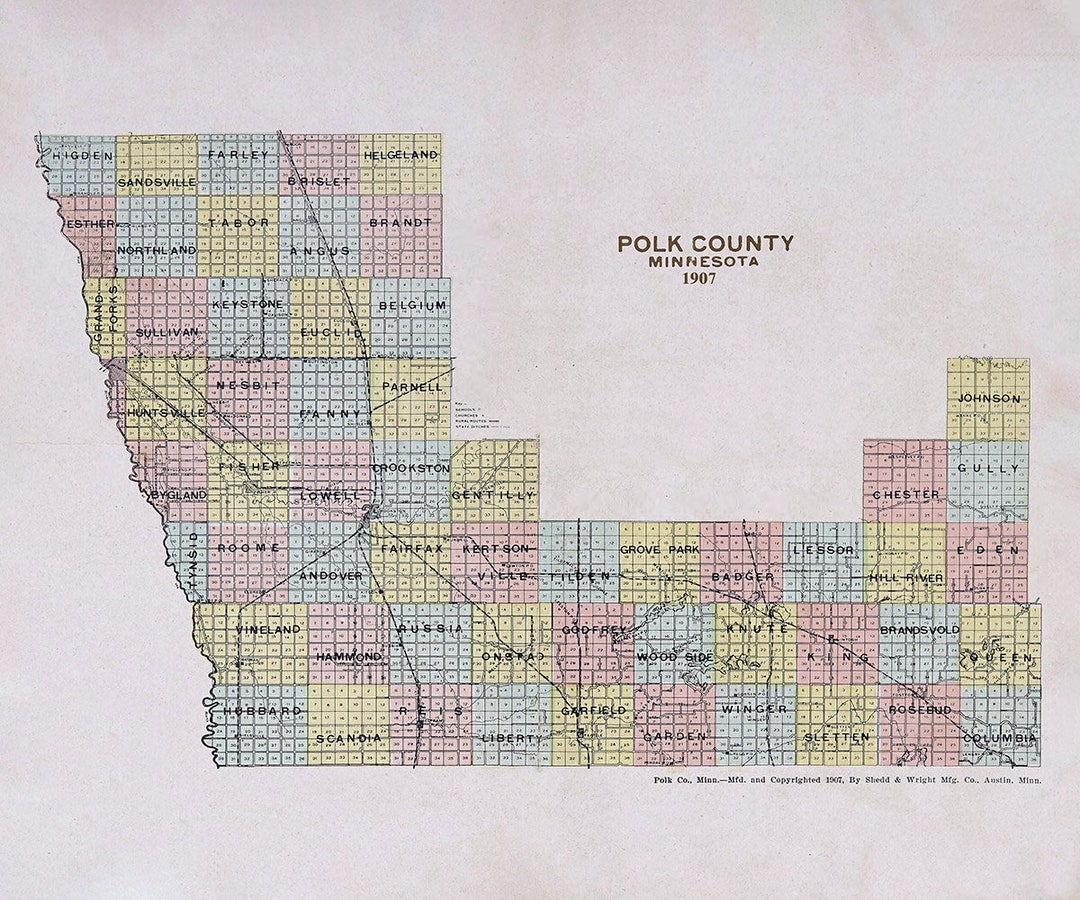 1907 Map of Polk County Minnesota Etsy