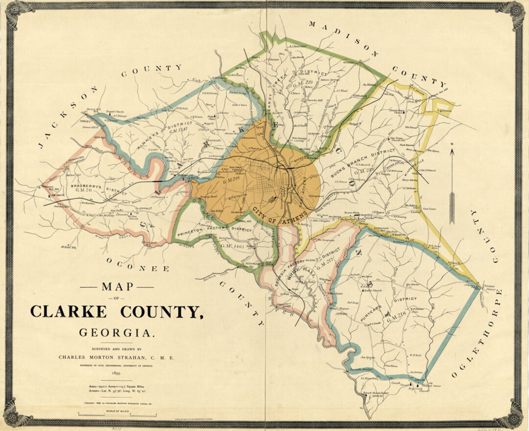 1898 Map of Clarke County Athens Landowner Reprint Etsy