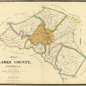 1898 Map of Clarke County Georgia Athens landowner reprint