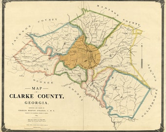 1898 Map of Clarke County Georgia Athens landowner reprint