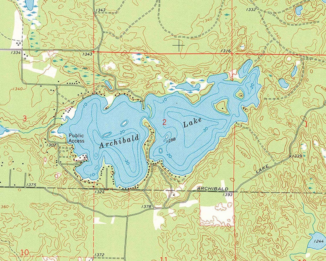 1972 Topo Map of Archibald Lake Wisconsin Etsy