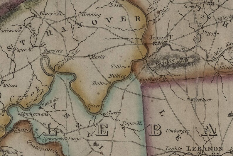 1818 Map of Dauphin & Lebanon County Pennsylvania Etsy