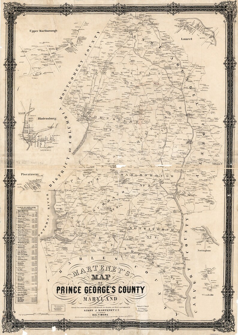 1861 Map of Prince County Maryland Upper Etsy