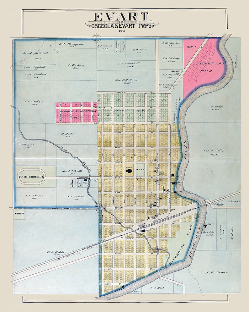 1900 Town Map of Evart Osceola County Michigan Etsy Denmark