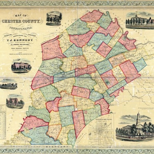 1856 Carte du comté de Chester, Pennsylvanie, West Chester