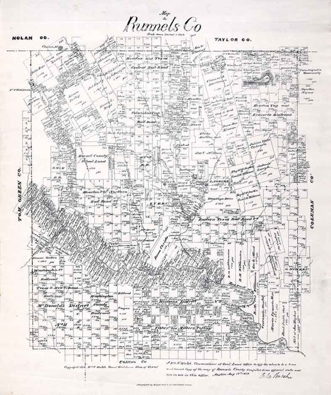 1879 Farm Line Map of Runnels County Texas Etsy Australia