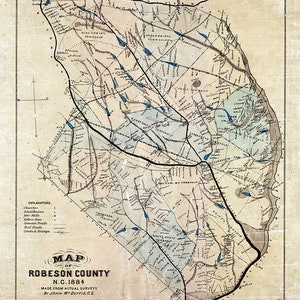 Carte 1884 du comté de Robeson en Caroline du Nord