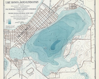 Lake Monona Contour Map 1900 Map Of Lake Monona Dane County Wisconsin | Etsy Uk