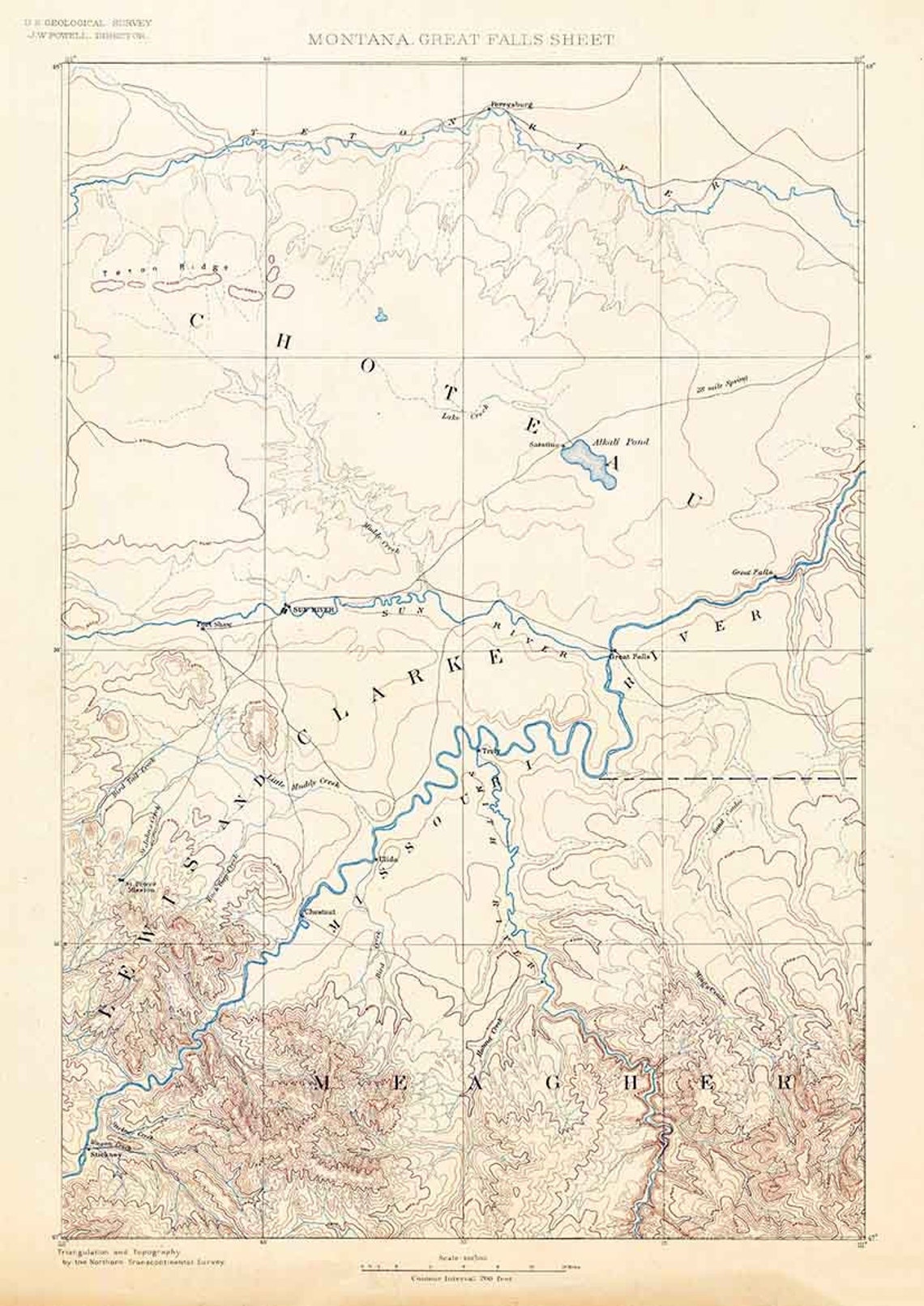 1886 Topo Map of Great Falls Montana - Etsy UK