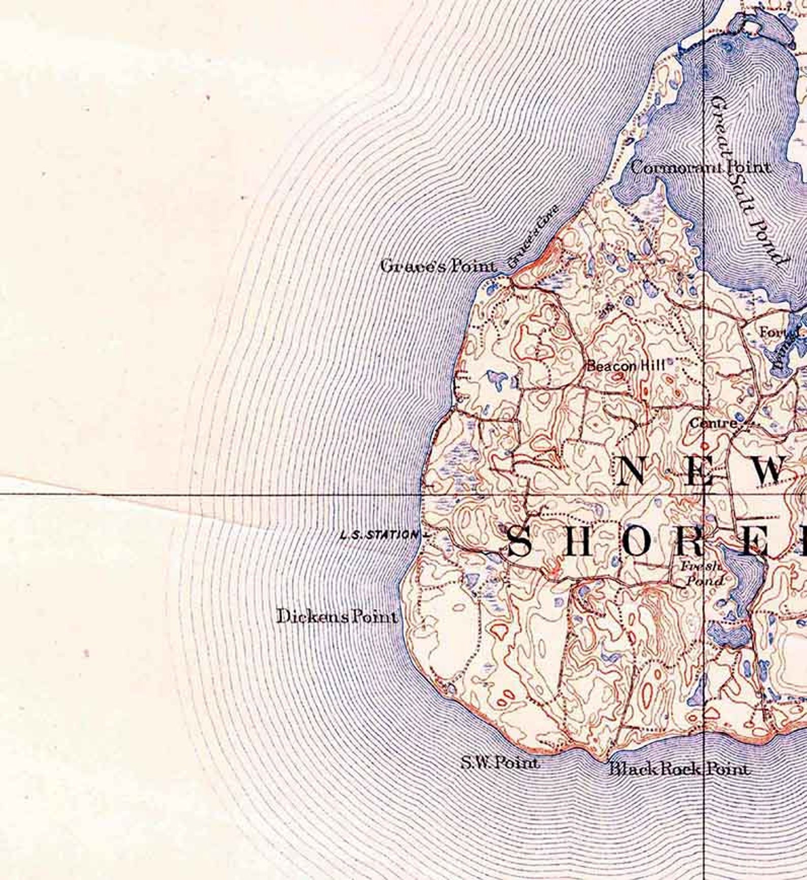 1889 Topo Map of Block Island Rhode Island New Shoreham - Etsy