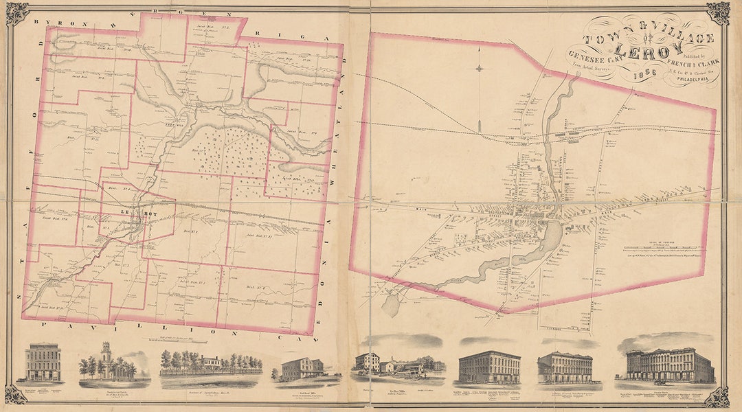 1856 Map of Leroy Genesee County New York Etsy
