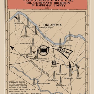 Mapa de campos petroleros de 1920 del condado de Hardeman, Texas