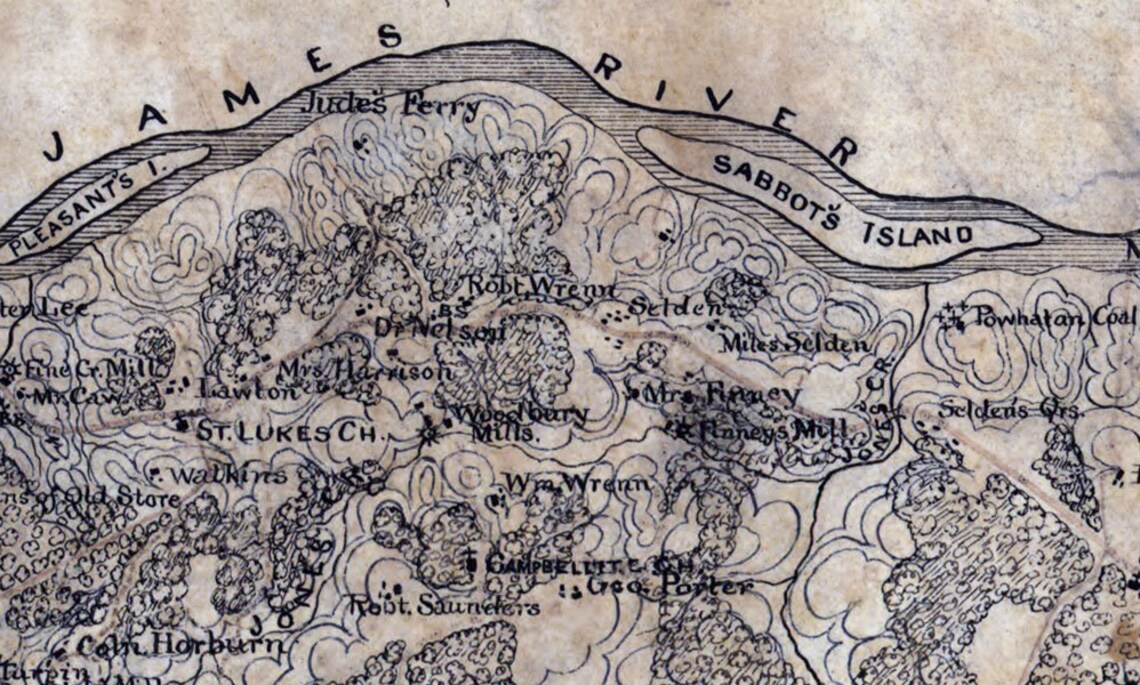 1864 Map of Powhatan County Virginia Family Names Genealogy Etsy