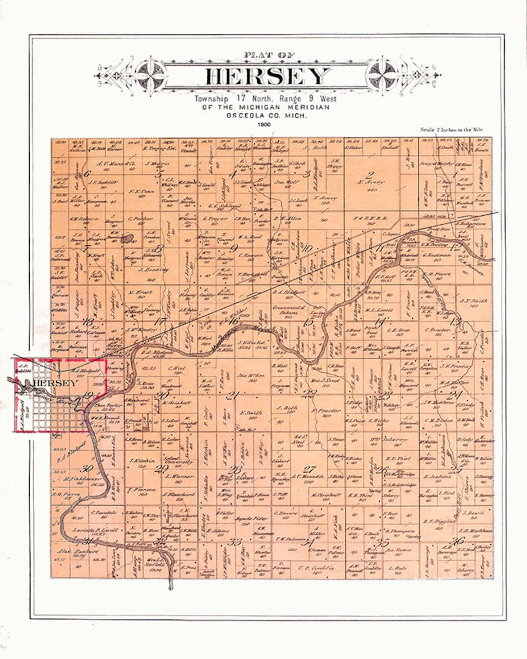1900 Map of Hersey Township Osceola County Michigan Etsy