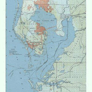 1920 Carte de Tampa Bay en Floride et péninsule de Pinellas