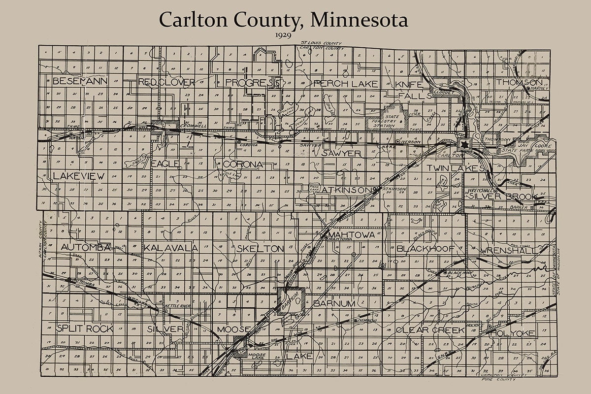Carlton County Plat Map 1929 Map Of Carlton County Minnesota - Etsy