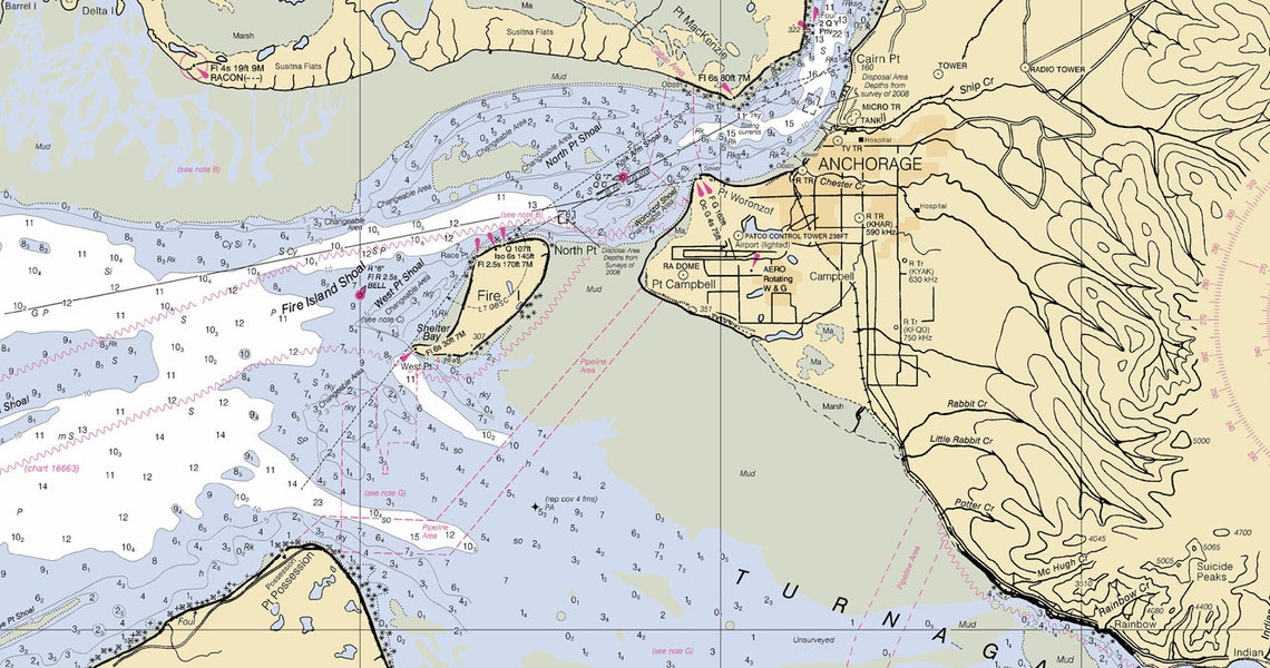 2012 Nautical Map of Cook Inlet Anchorage
