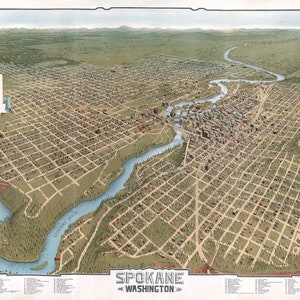 Panoramische kaart uit 1905 van Spokane Washington