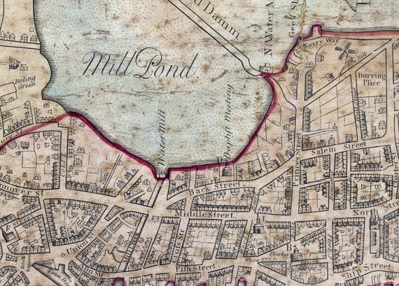 額装品　リプロダクション　1722年　J. ボナー　「ボストン都市図」 The Town of Boston in New England by Capt. John Bonner 1722