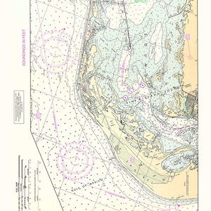 Carta Náutica de Pine Island Sound de 1996, Flórida, Ilha Sanibel