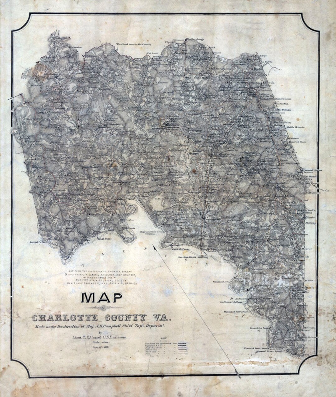 1864 Map of Charlotte County Virginia Family Names Genealogy Etsy