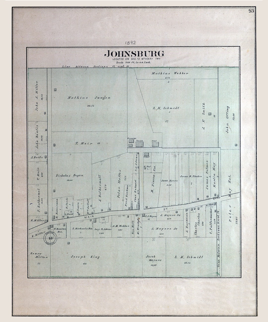 1892 Town Map of Johnsburg Mchenry County Illinois Etsy