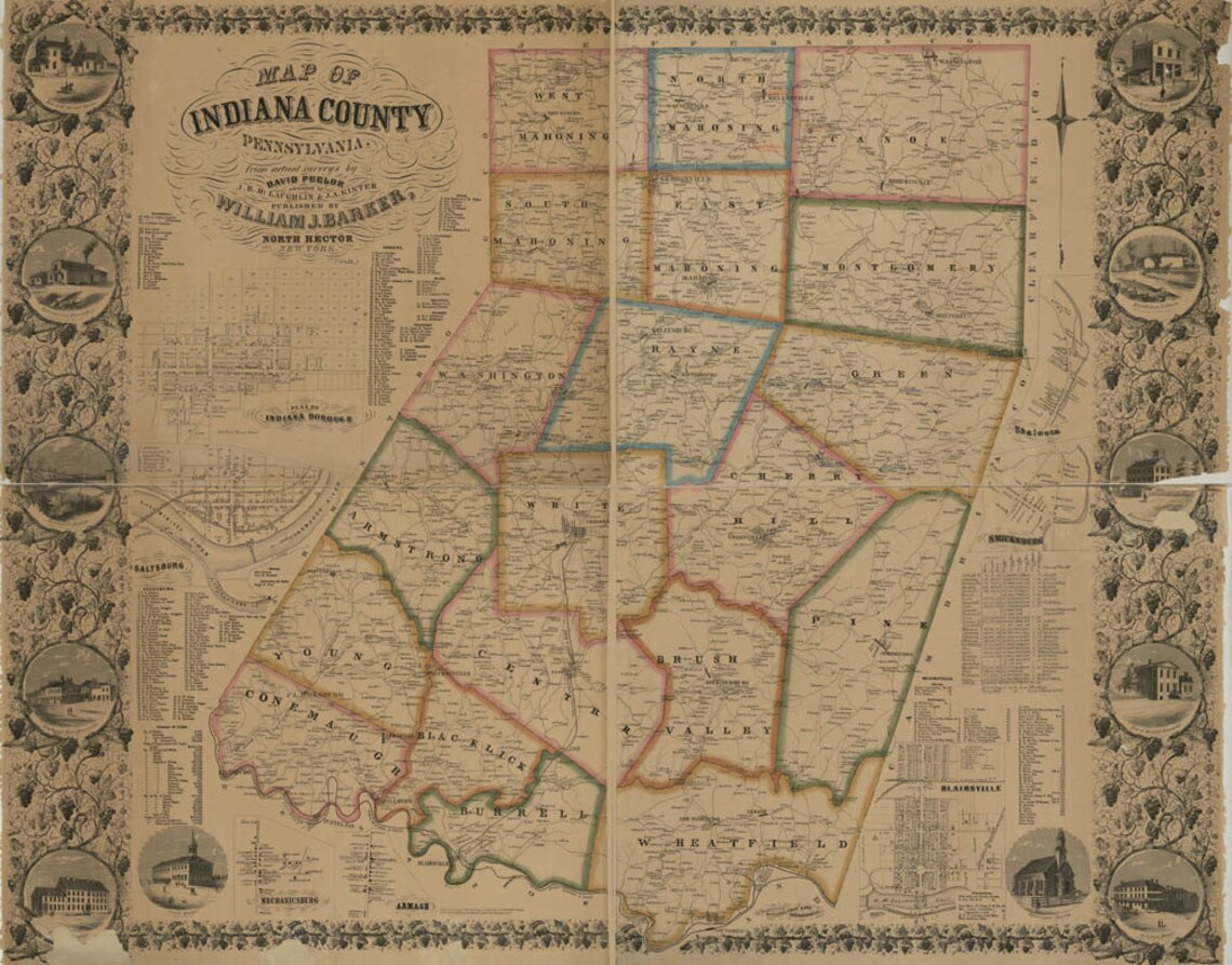 1856 Map of Indiana County Pa Etsy