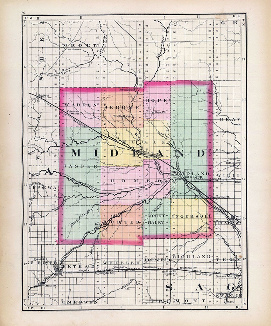 1873 Map of Midland County Michigan Etsy
