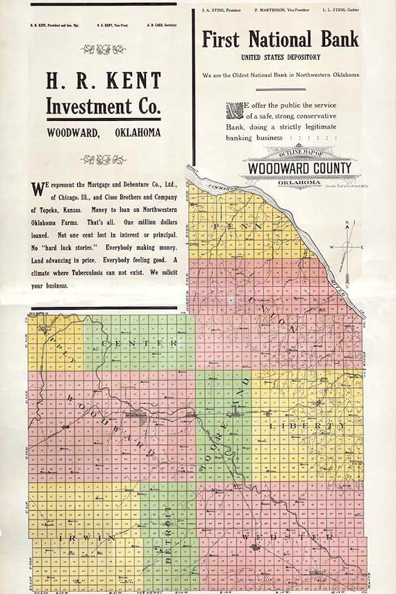 1910 Map of Woodward County Oklahoma Etsy