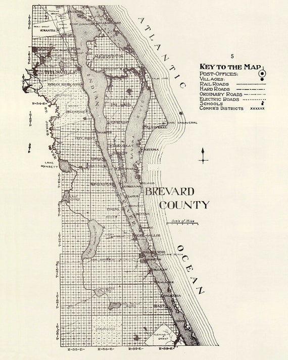 1914 Map of Brevard County Florida | Etsy