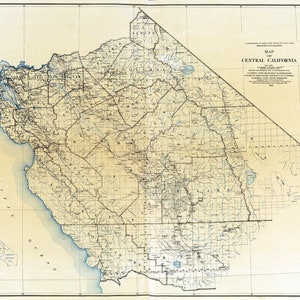 Kaart uit 1922 van Centraal-Californië