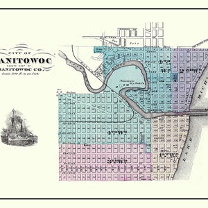 Stadskaart uit 1878 van Manitowoc, Wisconsin