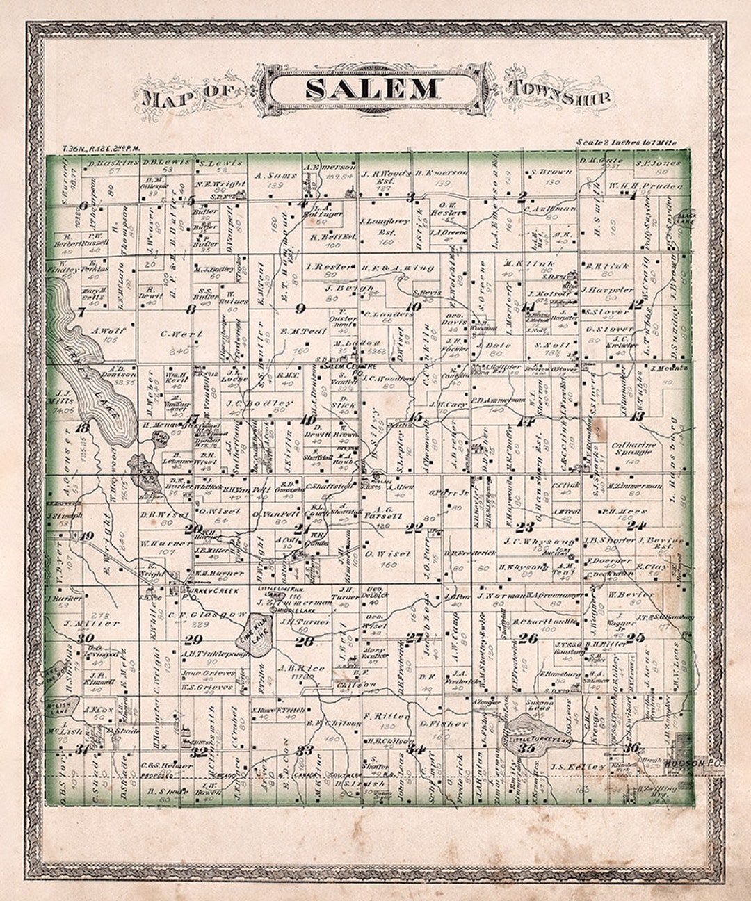 1880 Map of Salem Township Steuben County Indiana Etsy