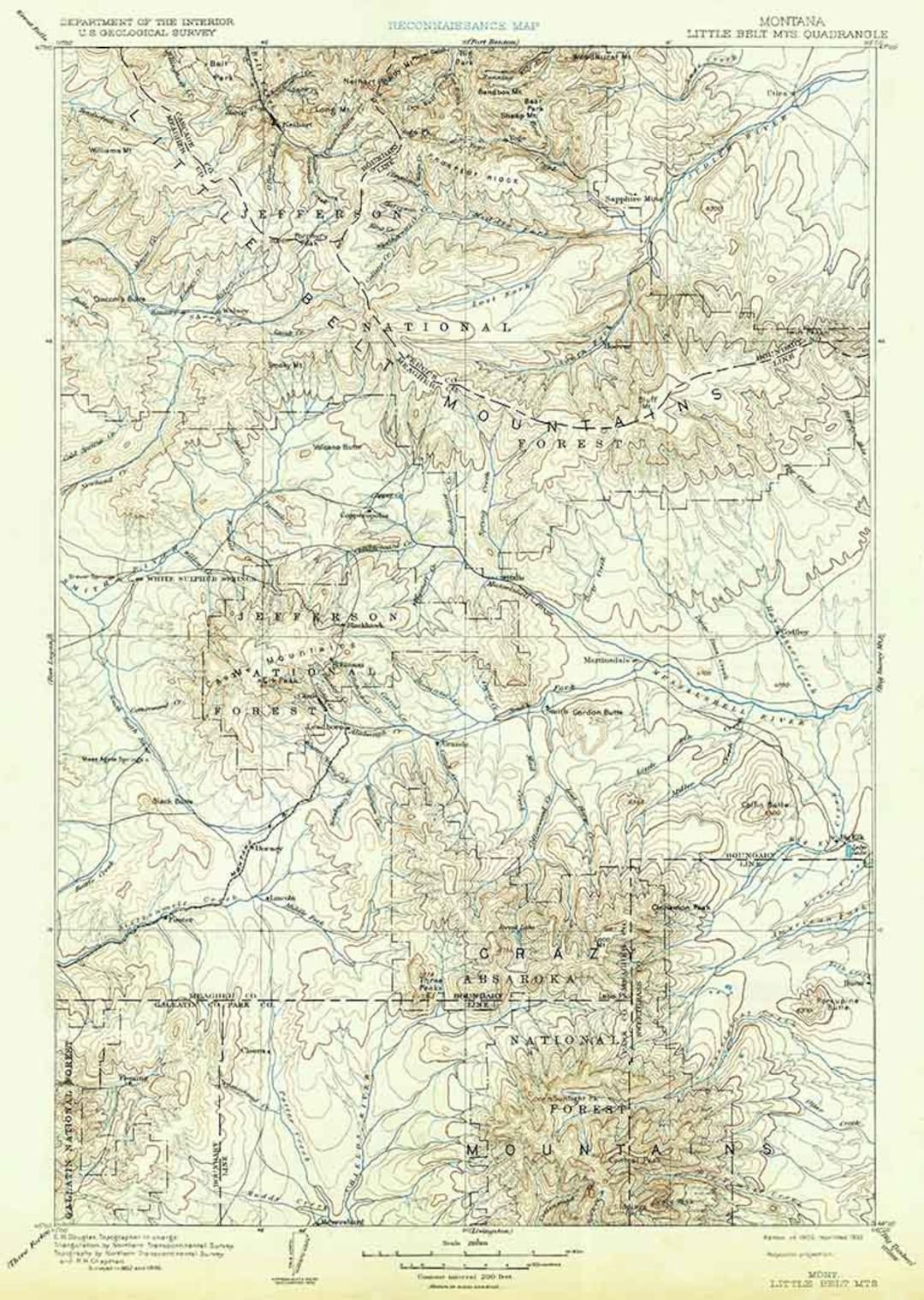 1902 Topo Map of Little Belt Mountains Montana Etsy
