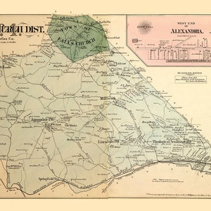 1879 Plan du district de Falls Church, comté de Fairfax, Virginie