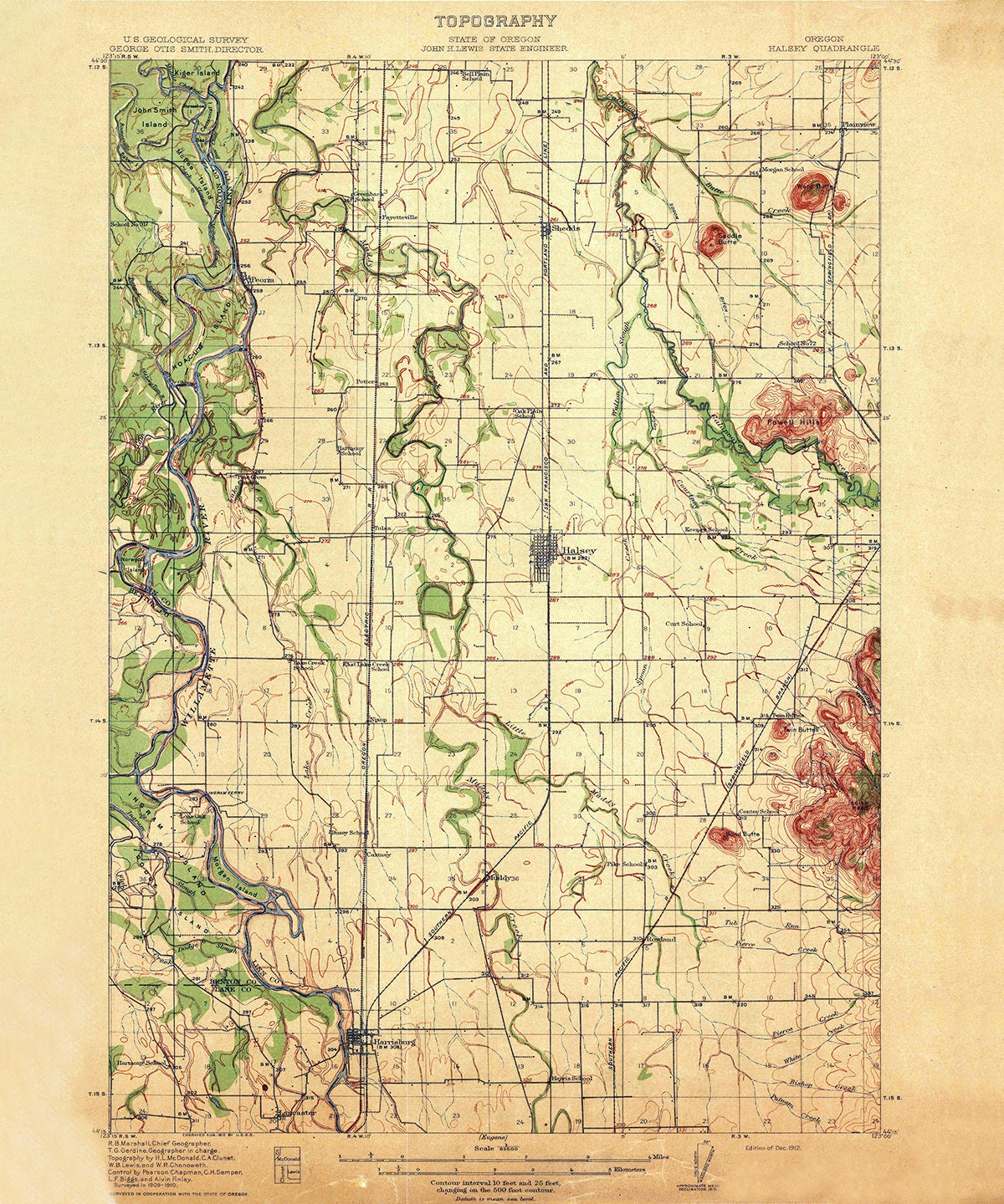 1912 Topo Map of Halsey Oregon