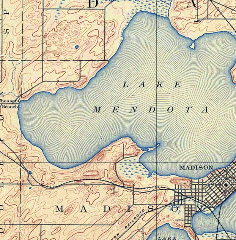 1890 Topo Map of Madison Wisconsin Quadrangle Lake Mendota Etsy