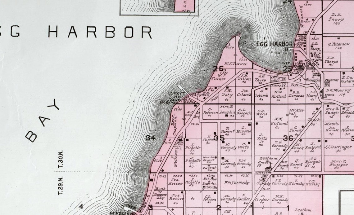 1899 Map of Egg Harbor Township Door County Wisconsin Etsy
