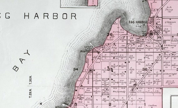 Egg Harbor Wi Map 1899 Map Of Egg Harbor Township Door County Wisconsin | Etsy Canada