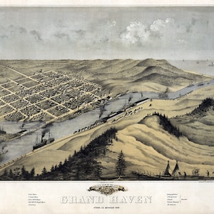 1868 Panorama-Karte von Grand Haven Ottawa County MI